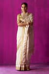 Buy_FIVE POINT FIVE_Off White Maheshwari Amrapali Resham Border Saree With Running Blouse Piece _at_Aza_Fashions