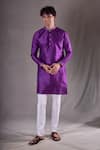 Buy_Aryavir Malhotra_Purple Kurta Silk Blend Embroidery Stitchline Thread Collar Set _at_Aza_Fashions