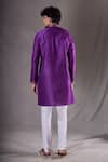 Shop_Aryavir Malhotra_Purple Kurta Silk Blend Embroidery Stitchline Thread Collar Set _at_Aza_Fashions