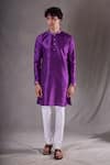 Buy_Aryavir Malhotra_Purple Kurta Silk Blend Embroidery Stitchline Thread Collar Set _Online_at_Aza_Fashions