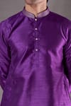 Buy_Aryavir Malhotra_Purple Kurta Silk Blend Embroidery Stitchline Thread Collar Set 