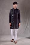 Buy_Aryavir Malhotra_Black Kurta Silk Blend Embroidery Zardozi Diamond Placement Set _Online_at_Aza_Fashions