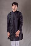 Aryavir Malhotra_Black Kurta Silk Blend Embroidery Zardozi Diamond Placement Set _at_Aza_Fashions