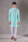 Buy_Aryavir Malhotra_Blue Kurta Silk Blend Embroidery Thread Set _Online_at_Aza_Fashions