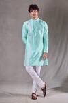 Shop_Aryavir Malhotra_Blue Kurta Silk Blend Embroidery Thread Set _Online_at_Aza_Fashions