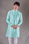 Aryavir Malhotra_Blue Kurta Silk Blend Embroidery Thread Set _at_Aza_Fashions