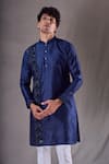 Arihant Rai Sinha_Blue , Satin, Chanderi Cut Cutdana Placement Embroidered Kurta Set _at_Aza_Fashions
