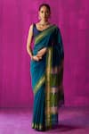 Buy_FIVE POINT FIVE_Blue Maheshwari Woven Chitra Color Block Pallu Saree With Running Blouse Piece _at_Aza_Fashions