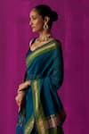 Shop_FIVE POINT FIVE_Blue Maheshwari Woven Chitra Color Block Pallu Saree With Running Blouse Piece _Online_at_Aza_Fashions