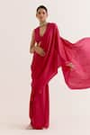 Buy_Devnaagri_Fuchsia Silk Satin Embroidery Dori Cutwork Pre-draped Saree With Blouse 