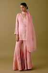 Buy_Devnaagri_Pink Silk Satin Embroidery Dori V Neck Kurta Set _at_Aza_Fashions