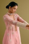 Shop_Devnaagri_Pink Silk Satin Embroidery Sequin Jacket Cutwork Floral Sharara Set _at_Aza_Fashions