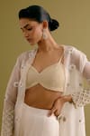 Buy_Devnaagri_Ivory Silk Satin Embroidery Sequin Jacket Cutwork Pearl Sharara Set _Online_at_Aza_Fashions