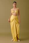 Devnaagri_Yellow Silk Satin Embroidery Dori Blossom And Sequin Cape & Draped Skirt Set _Online_at_Aza_Fashions