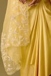 Shop_Devnaagri_Yellow Silk Satin Embroidery Dori Blossom And Sequin Cape & Draped Skirt Set _Online_at_Aza_Fashions