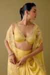 Devnaagri_Yellow Silk Satin Embroidery Dori Blossom And Sequin Cape & Draped Skirt Set _at_Aza_Fashions