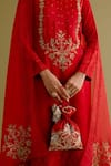 Shop_Devnaagri_Red Silk Satin Embroidery Dori Round Gullista And Sequin Kurta & Dhoti Pant Set _Online_at_Aza_Fashions