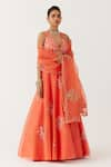 Buy_Devnaagri_Orange Silk Satin Embroidery Dori Deep V Damask Bloom And Sequin Lehenga Set _at_Aza_Fashions