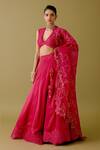 Buy_Devnaagri_Pink Silk Satin Embroidery Dori V Neck Florence Bloom Lehenga Set _at_Aza_Fashions