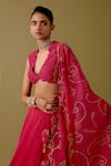 Shop_Devnaagri_Pink Silk Satin Embroidery Dori V Neck Florence Bloom Lehenga Set _Online_at_Aza_Fashions