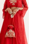 Buy_Devnaagri_Red Silk Satin Embroidery Dori Sweetheart Neck Lily Bloom Jacket Lehenga Set 