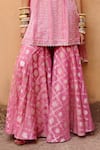 Shop_Chamee and Palak_Pink Crepe Embroidered Glass Bead Scoop Thea Kurta Flared Pant Set _Online_at_Aza_Fashions