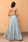 Shop_Chamee and Palak_Blue Raw Silk Embroidered Zardosi Sweetheart Jacquard Layered Lehenga Set _at_Aza_Fashions