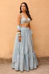 Buy_Chamee and Palak_Blue Raw Silk Embroidered Zardosi Sweetheart Jacquard Layered Lehenga Set _Online_at_Aza_Fashions