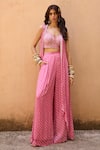 Buy_Chamee and Palak_Pink Georgette Embroidered Zardosi Sweetheart Bandhani Cape Pant Set _at_Aza_Fashions