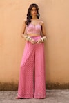 Shop_Chamee and Palak_Pink Georgette Embroidered Zardosi Sweetheart Bandhani Cape Pant Set _at_Aza_Fashions