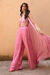 Buy_Chamee and Palak_Pink Georgette Embroidered Zardosi Sweetheart Bandhani Cape Pant Set _Online_at_Aza_Fashions