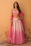 Buy_Chamee and Palak_Pink Raw Silk Embroidered Zardosi Melody Jacquard Floral Pattern Lehenga Set _at_Aza_Fashions