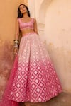 Shop_Chamee and Palak_Pink Raw Silk Embroidered Zardosi Melody Jacquard Floral Pattern Lehenga Set _Online_at_Aza_Fashions