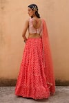 Shop_Chamee and Palak_Orange Georgette Printed Bandhani V Neck Lehenga Set _at_Aza_Fashions