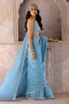 Chamee and Palak_Blue Georgette Embroidered Zardosi Halter Hazel Glass Bead Saree With Blouse _Online_at_Aza_Fashions