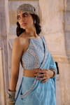 Buy_Chamee and Palak_Blue Georgette Embroidered Zardosi Halter Hazel Glass Bead Saree With Blouse _Online_at_Aza_Fashions