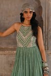 Chamee and Palak_Green Georgette Embroidered Zardosi Halter Ezra Pleated Gown _Online_at_Aza_Fashions