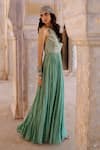 Buy_Chamee and Palak_Green Georgette Embroidered Zardosi Halter Gown _Online_at_Aza_Fashions