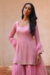 Buy_Chamee and Palak_Pink Crepe Embroidered Zardosi Round Grace Kurta Gharara Set _Online_at_Aza_Fashions