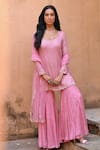 Chamee and Palak_Pink Crepe Embroidered Zardosi Round Grace Kurta Gharara Set _at_Aza_Fashions