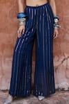 Shop_Chamee and Palak_Blue Georgette Embroidered Sequin Sweetheart Savli High Low Jacket Pant Set _Online_at_Aza_Fashions