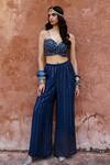 Shop_Chamee and Palak_Blue Georgette Embroidered Sequin Sweetheart Savli High Low Jacket Pant Set _at_Aza_Fashions