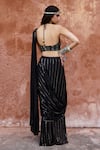 Chamee and Palak_Black Georgette Embroidered Sequin Plunging Adele Pre-draped Saree With Blouse _Online_at_Aza_Fashions