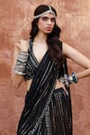 Shop_Chamee and Palak_Black Georgette Embroidered Sequin Plunging Adele Pre-draped Saree With Blouse _Online_at_Aza_Fashions