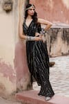 Shop_Chamee and Palak_Black Georgette Embroidered Sequin Plunging Adele Pre-draped Saree With Blouse _at_Aza_Fashions