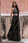 Chamee and Palak_Black Georgette Embroidered Sequin Plunging Pre-draped Saree Set _at_Aza_Fashions