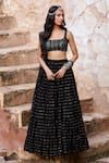 Shop_Chamee and Palak_Black Georgette Embroidered Sequin Square August Lehenga Set _Online_at_Aza_Fashions