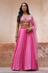 Buy_Chamee and Palak_Pink Georgette Embroidered Resham Plunging V Ombre Meadow Lehenga Set _at_Aza_Fashions