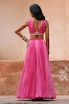 Chamee and Palak_Pink Georgette Embroidered Resham Plunging V Ombre Meadow Lehenga Set _Online_at_Aza_Fashions