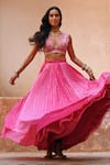 Shop_Chamee and Palak_Pink Georgette Embroidered Resham Plunging V Ombre Meadow Lehenga Set _at_Aza_Fashions